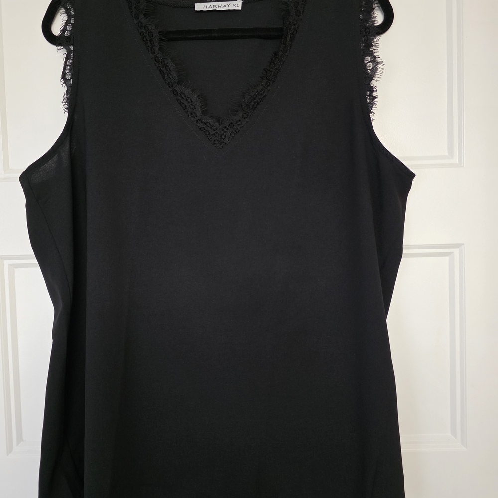 Classic Black Lace Trim Tank Top